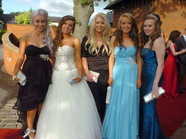 From left, Georgia Cookson, Sophie Heyworth, Laura Mitchell, Gina Crompton and Alex Ross at the Corpus Christi Catholic Sports College Prom at Barton Grange