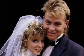 This Network Ten handout photo shows the famous 1987 wedding scene from the long running Australian soap opera "Neighbours", with Kylie Minogue as Charlene and Jason Donovan as Scott