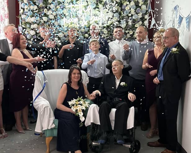 Sarah and Andrew Wilson from Nelson have tied the knot in hospital after Andrew was diagnosed with cancer
