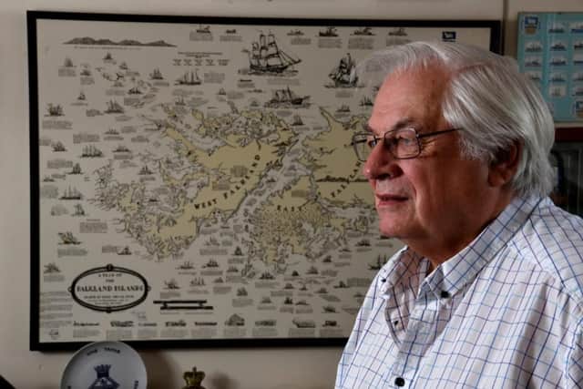 A map of the Falklands hangs in Roger's study at home in Fulwood.