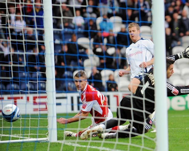 Paul Parry scores Preston North End's first equaliser against Middlesbrough at Deepdale in October 2009