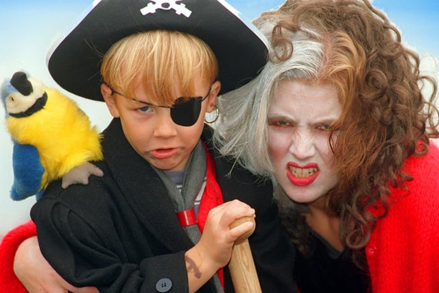 Dangerous duo...Seven-year-old Richard Lawrenson with year five teacher Miss Hodgson at the Greenlands CP School, Ribbleton, Preston, fancy dress day marking the end of 1997 book week