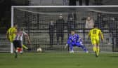 Macauley Wilson sidefoots home a penalty against Chorley (photo: David Airey/dia_images)