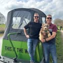 Paul (right) with his partner Anthony (left) and their puppy Sebastian.