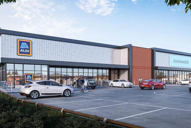 How the new Aldi supermarket and its neighbouring store will look (Image: The Harris Partnership).