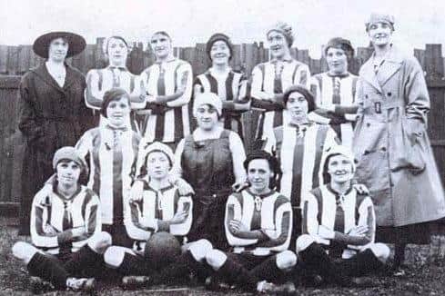 The Dick Kerr Ladies football team photographed prior to their first game on December 25, 1917. Photo courtesy of Gail Newsham