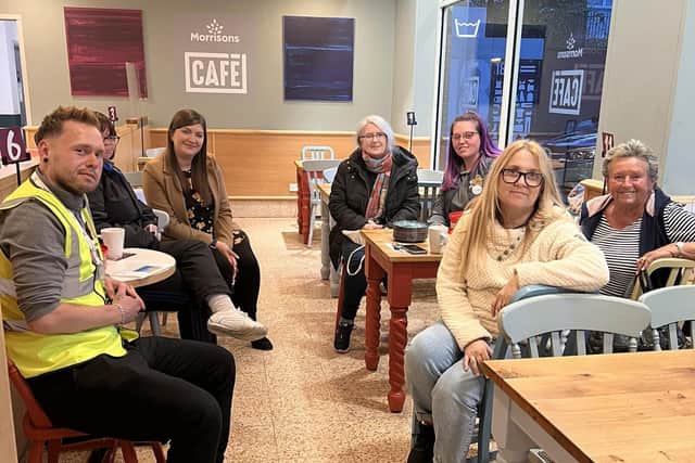 Invisible Disabilities: the first meeting in the Morrisons Kirkham café, led by Rad Tingle (left)
