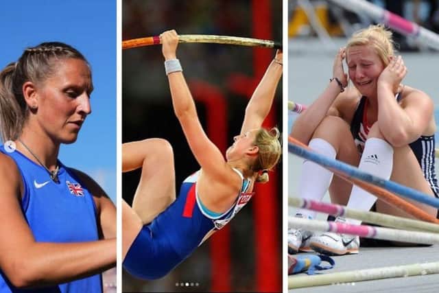 From L to R: Holly at the 2022, 2015 and 2011 World Championships. Images: Holly Bradshaw on Instagram
