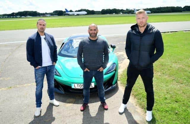 Flintoff with Top Gear co-hosts Paddy McGuinness and Chris Harris (Ian West/PA)