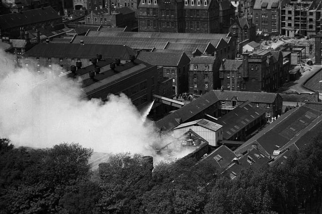 A fire at the Scottish Brewery Ltd in Holyrood Road in July 1962.