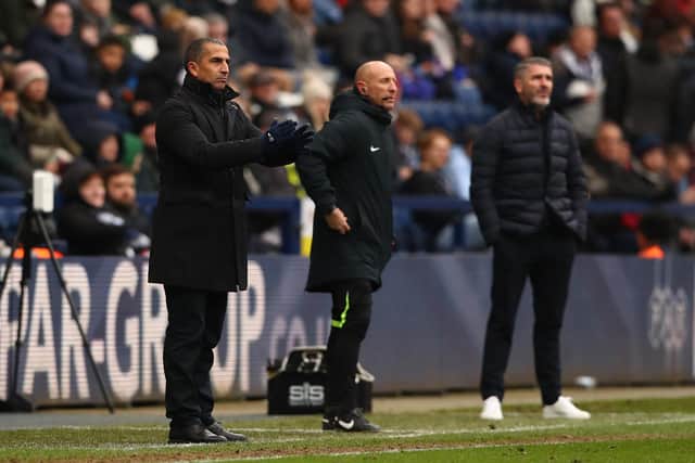 Cardiff City manager Sabri Lamouchi (left) gestures on the touchline at Deepdale
