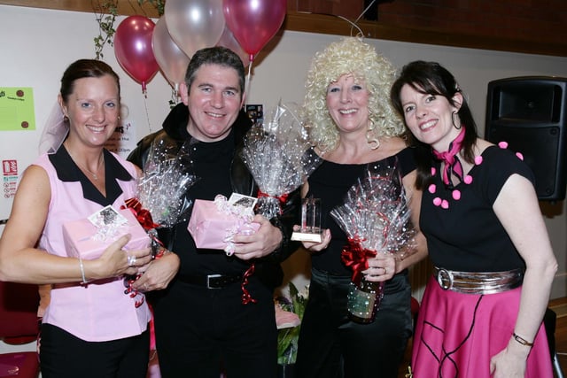 Workers from the Royal Bank of Scotland in the North West at the 'Best in Class of 2005' awards evening, a Grease-themed night to celebrate the top achievers. From left, Jill Makinson,Steve Taylor, Carole Tate and Janey Smith