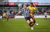 Magpies midfielder Billy Whitehouse protects the ball in the match against Guiseley Stefan willoughby
