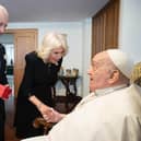 King Charles III and Queen Camilla meet Pope Francis during day three of their State visit to The Republic of Italy on April 09, 2025 in Vatican City. Picture: Vatican via Getty Images.
