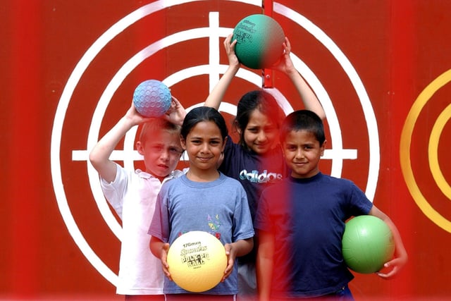 Year two pupils from Deepdale Infants School in Preston, from left, Shaun Ibbott, Rajni Singh, Humaira Desai and Anas Hafeji, all seven, in the new playground funded by the Education Action Zone