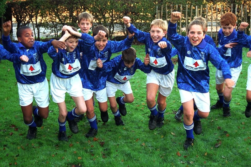 Fulwood's Queens Drive Primary School football team celebrate getting a new kit, sponsored by British Aerospace