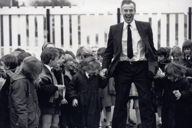 All-action Michael Jack joined in a game of hopscotch at Mayfield Primary School, Lytham