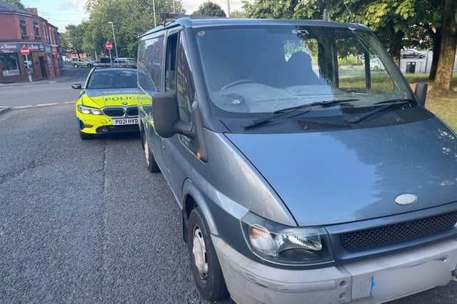 Two members of the public helped officers after the driver of this Transit van resisted arrest.
He had been stopped in Water Street, Preston, after police noticed the windscreen was cracked in the top corner. The driver failed a roadside test for cannabis.