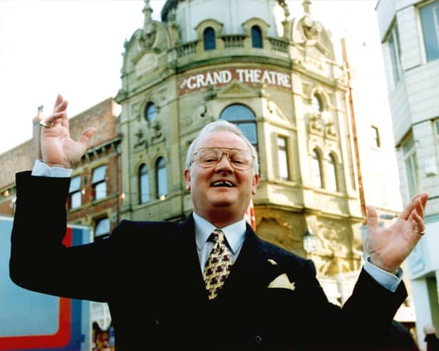 John Inman outside Blackpool Grand Theatre