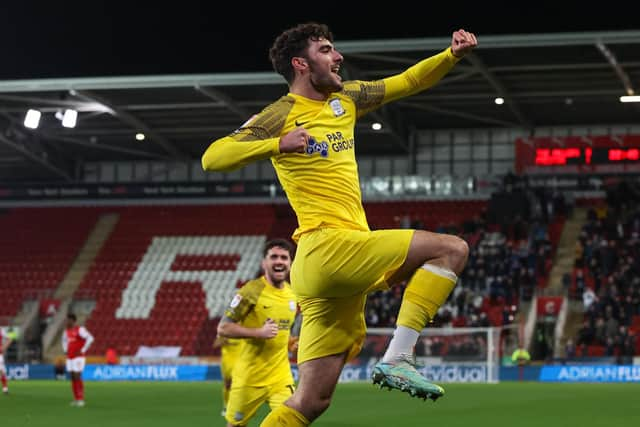 Preston North End's Tom Cannon celebrates scoring the opening goal