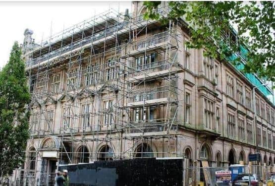Scaffolding up while work was carried out on the Grade-II listed building