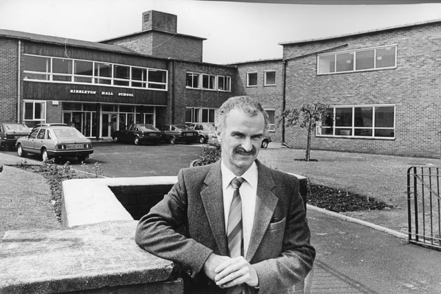 Head teacher of Ribbleton Hall High School, Ray McDonald, pictured in 1986, outside the main entrance to the school