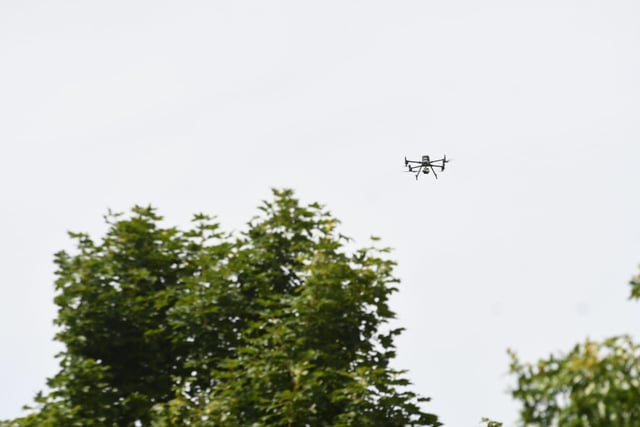 A drone assesses the damage