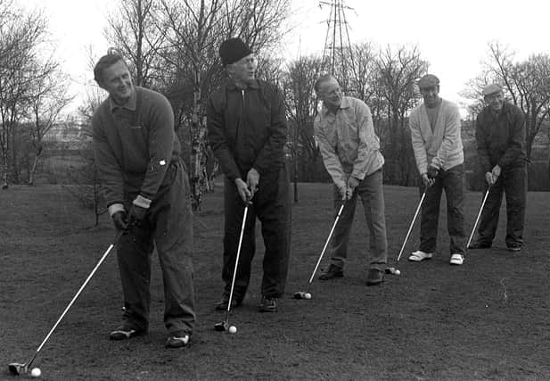 1972: Golfers at Penwortham Golf Club, from left, Ted Dexter, Joe Mercer, Tom Finney, Bobby Charleton and Matt Busby