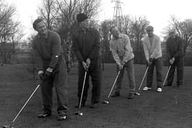 1972: Golfers at Penwortham Golf Club, from left, Ted Dexter, Joe Mercer, Tom Finney, Bobby Charleton and Matt Busby
