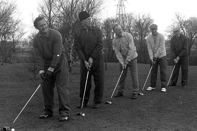 1972: Golfers at Penwortham Golf Club, from left, Ted Dexter, Joe Mercer, Tom Finney, Bobby Charleton and Matt Busby