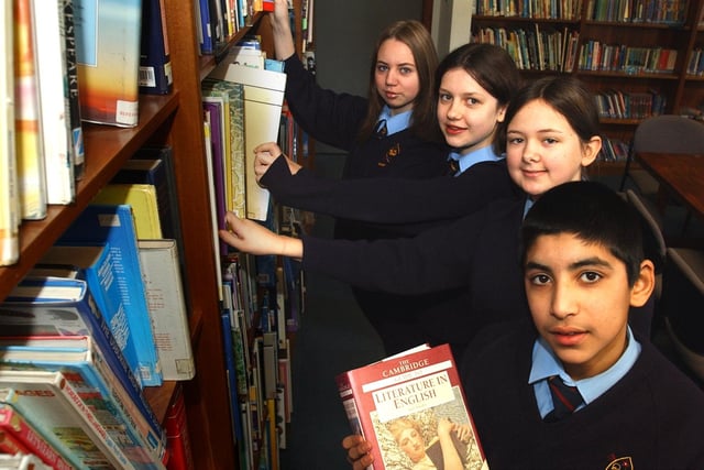 The children of Archbishop Temple High School, Fulwood, in the library, from left, Louise Page, Elizabeth Parsons, Jessie Thomson, and Faizal Patel