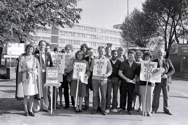 King's Mill Hospital staff protesting about wages in 1982