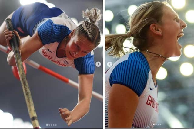 Left: Holly Bradshaw at the 2019 World Championships. Right: At the 2017 World Championships Images: Holly Bradshaw on Instagram