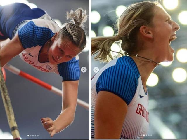 Left: Holly Bradshaw at the 2019 World Championships. Right: At the 2017 World Championships Images: Holly Bradshaw on Instagram