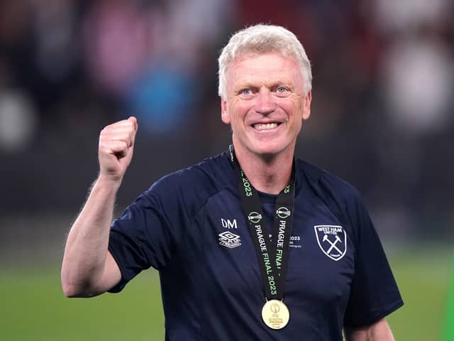 West Ham United manager David Moyes with a winners medal after winning the UEFA Europa Conference League Final