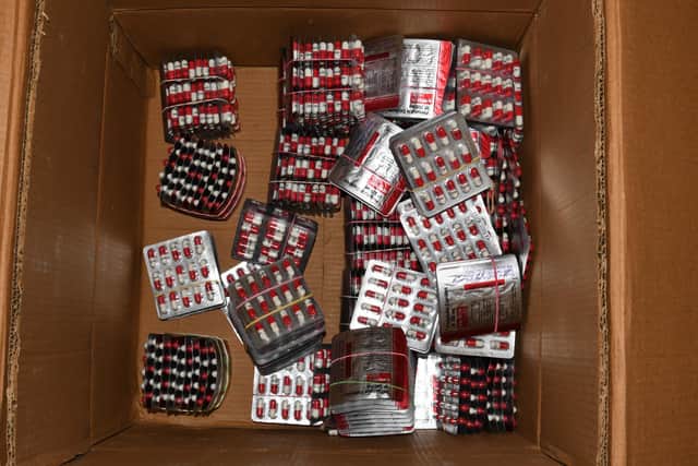 The “monumental” haul also included nitrous oxide canisters, counterfeit vapes and Class C drugs (Credit: Greater Manchester Police)