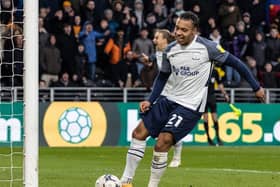 Preston North End striker Cameron Archer scores against Hull City in February