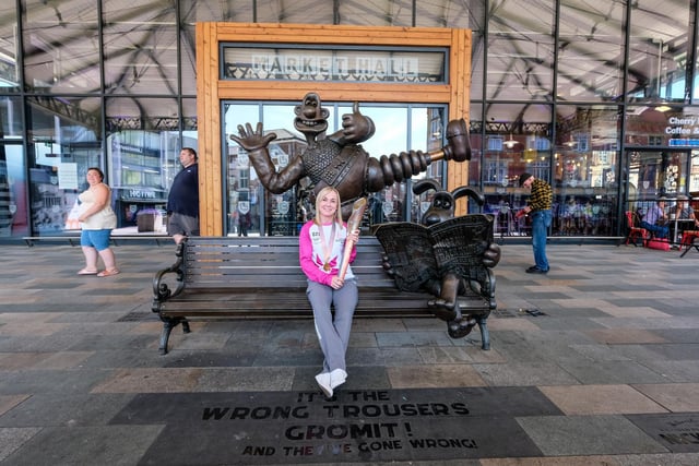Lisa Whiteside having a well earned rest beside Wallace and Gromit