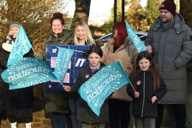 NEU members in the North of England are on strike today. Pictured: the Parklands High School picket line.