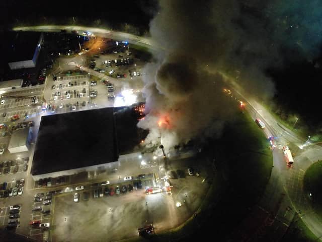 Nine fire engines along with two aerial ladder platforms attended a commercial building fire in Bluebell Way at around 1am on Friday (April 7).