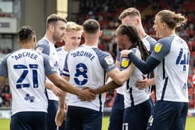 Preston North End celebrate scoring against Barnsley