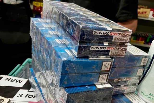 Illegal nicotine products including cigarettes, counterfeit hand rolling tobacco and disposable vapes, which, if sold as genuine, would be worth over £7,000, have been seized as part of Operation Centurion.
