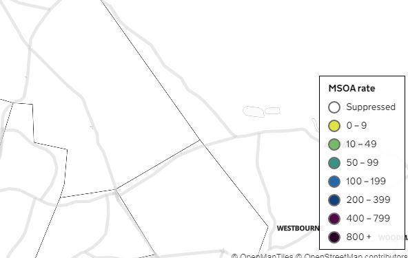 Key explaining what the colours on the map mean.