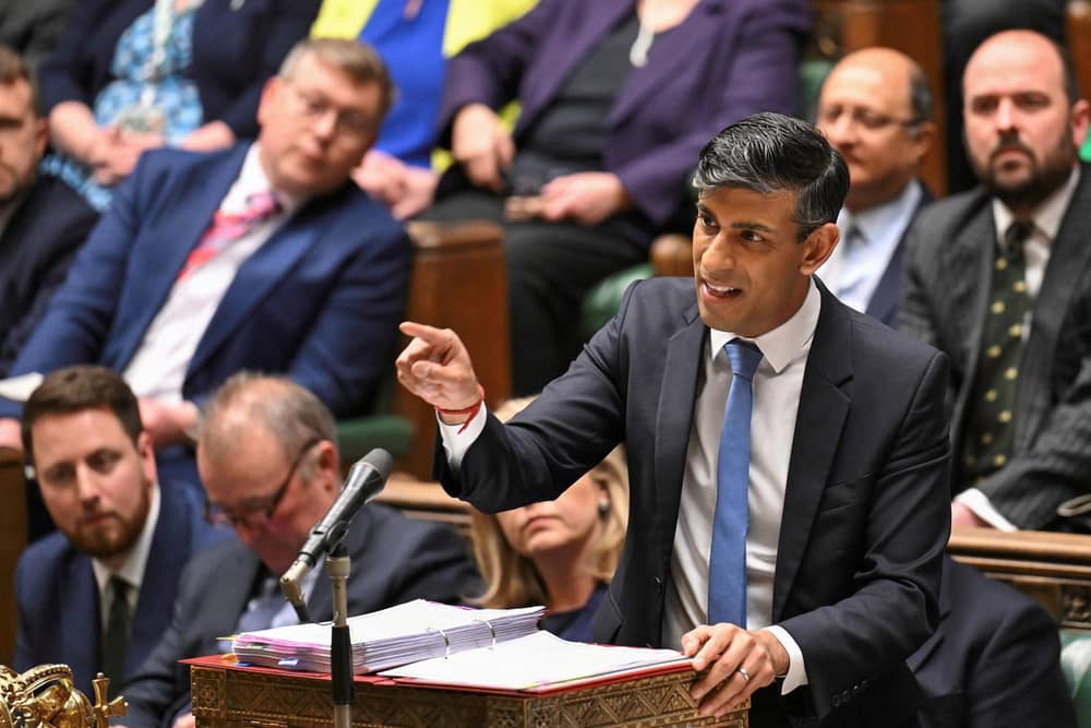 Rishi Sunak speaking during Prime Minister's Questions (PMQs) in the House of Commons.