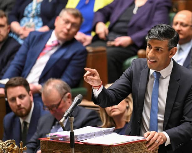 Rishi Sunak speaking during Prime Minister's Questions (PMQs) in the House of Commons.