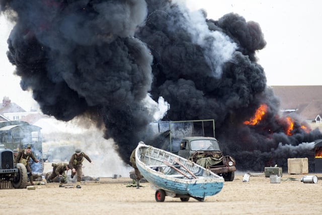 An explosion scene is filmed on St Anne's Beach in Lancashire as filming got underway for the the BBC programme, World On Fire