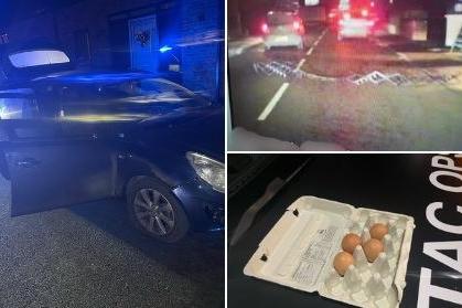 The occupants of this vehicle had been throwing eggs at members of the public and smoking cannabis.
The car was seen by patrols in Preston before it failed to stop and was pursued. The vehicle was 'stung' and the driver arrested for multiple offences.
