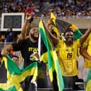 Jamaica's supporters cheer ahead of the Concacaf 2023 Gold Cup Group A football match between the USA and Jamaica