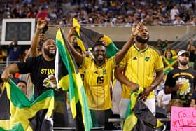 Jamaica's supporters cheer ahead of the Concacaf 2023 Gold Cup Group A football match between the USA and Jamaica