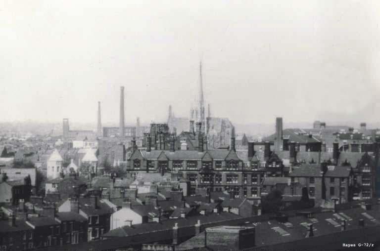 Preston Skyline From the Park Hotel. View looking North, showing the Railway Station in foreground, Christian Street left foreground, the white twin towers of Christ Church and County Hall in the centre and St. Walburge's in the distance.